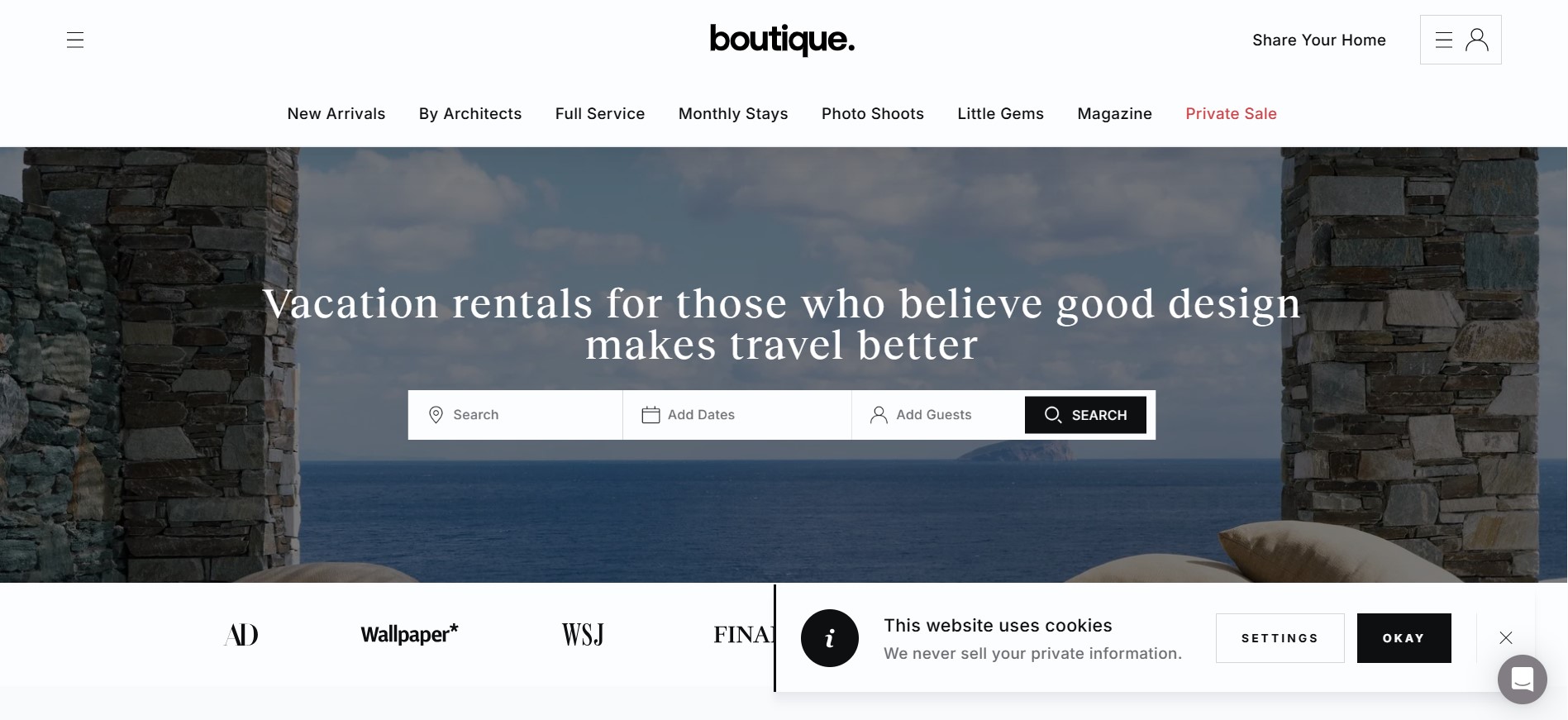 Boutique hotel room interior — apartment rental website project